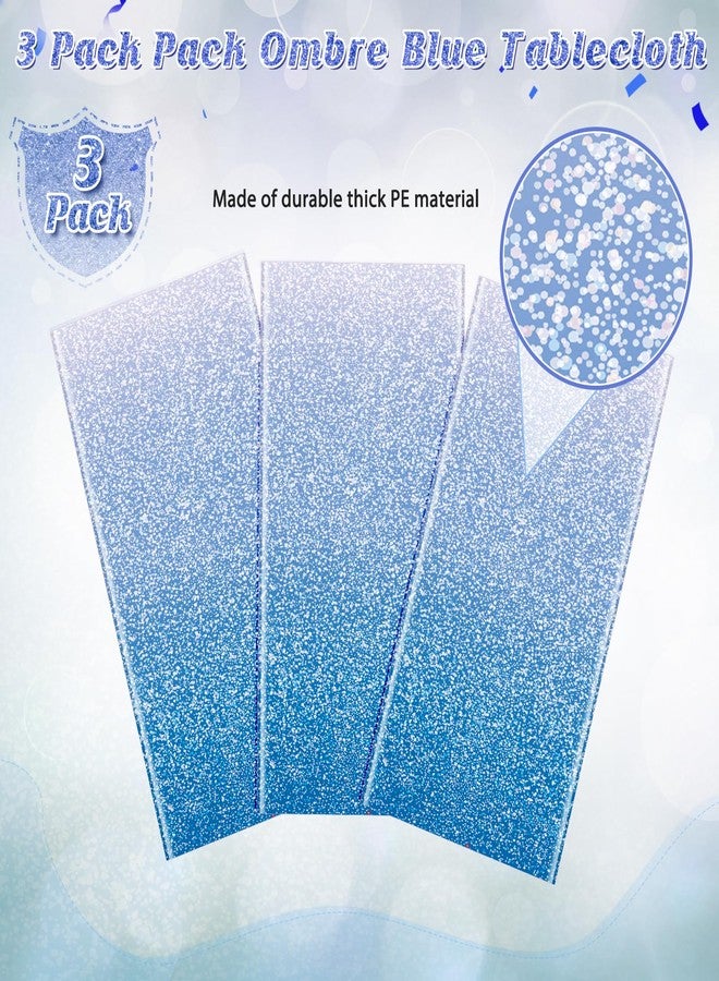 FunnyPars 3 Pack Ombre Blue Plastic Tablecloth for Parties, Gradient Pastel Blue Disposable Tablecloths for Rectangle Tables, Sprinkle Table Cover for Wedding Birthday Anniversary Party, 54 x 108Inch - Image 4